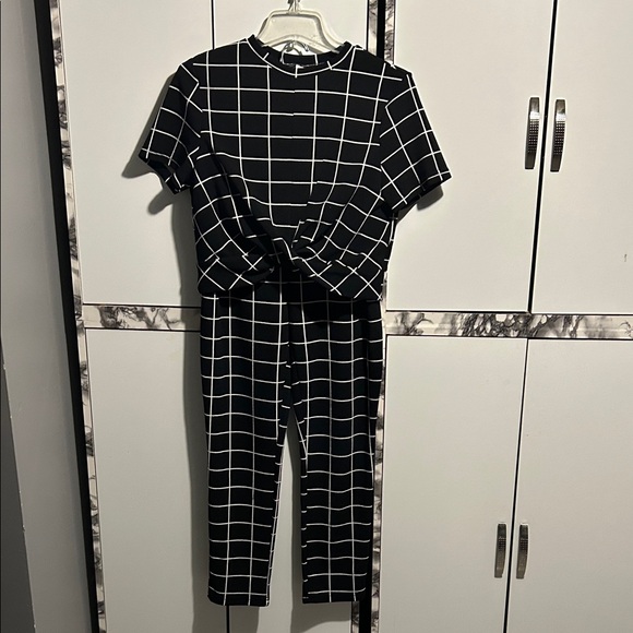Pants - Black and White Grid Pants Set